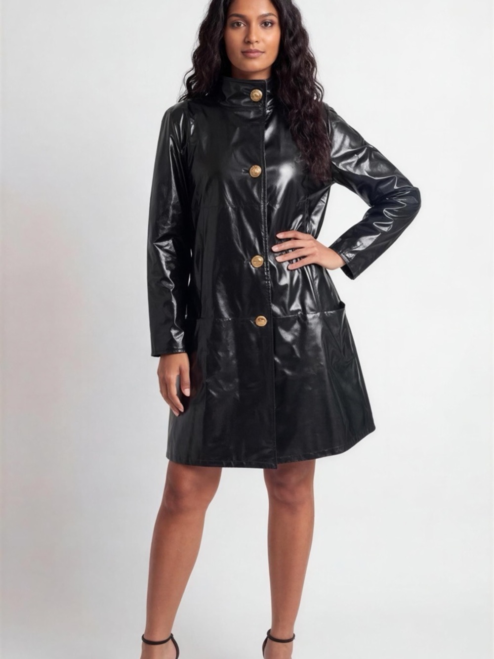 Pierrette B Woman's Coat Size 8 USA Made in Switzerland Shiny Black